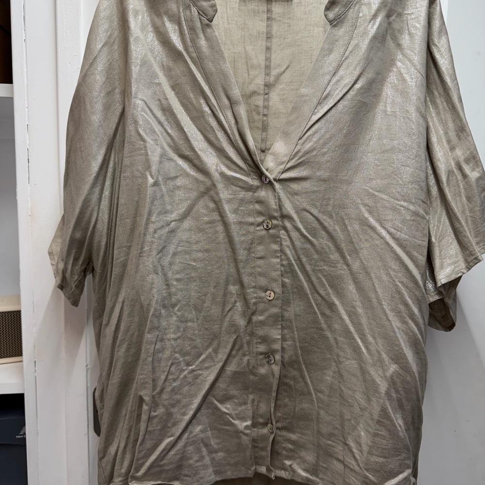 MNG Metallic Beige Button-Up Shirt - Relaxed Fit